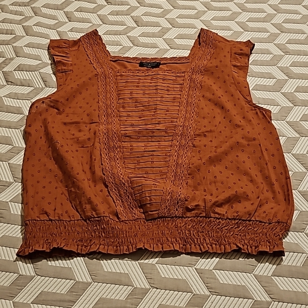 Women's Lucky Brand Boho Sleeveless Burnt Orange Top L